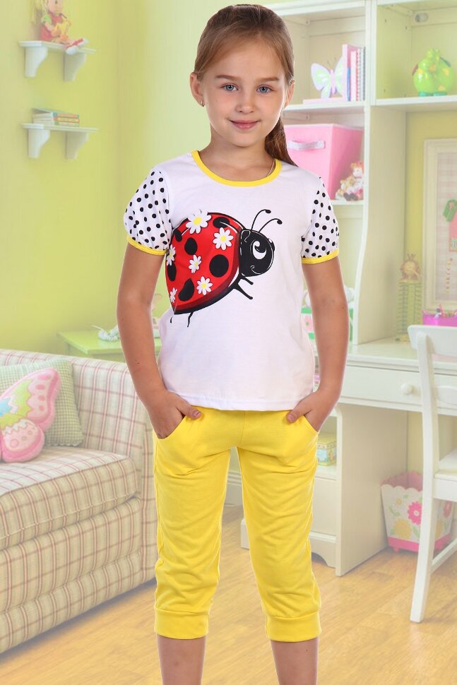 Костюм с бриджами для девочки Божья коровка белый