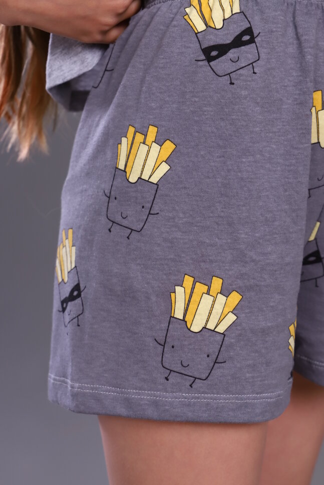 Пижама с шортами для девочки Картошка фри арт. ПД-019-046 серый меланж