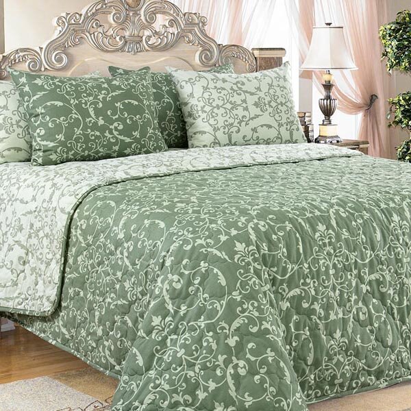 Покрывало стеганое Вирджиния зеленый, перкаль